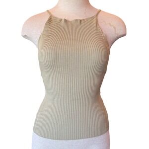 Zara Ribbed Halter Neck Tank Top Size Small Olive Green‎ Minimalist